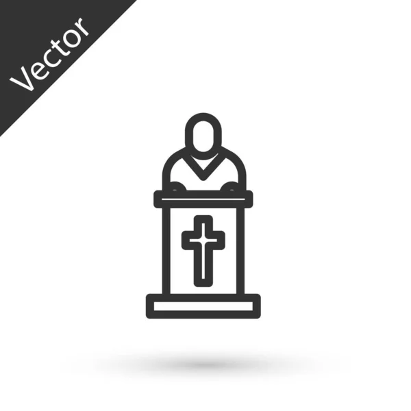 Grey Line Church Pastor Preaching Icon Isolated White Background Vector — Stock Vector