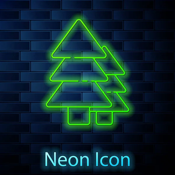 Zářící Neonová Čára Ikona Stromu Izolovaná Pozadí Cihlové Stěny Symbol — Stockový vektor