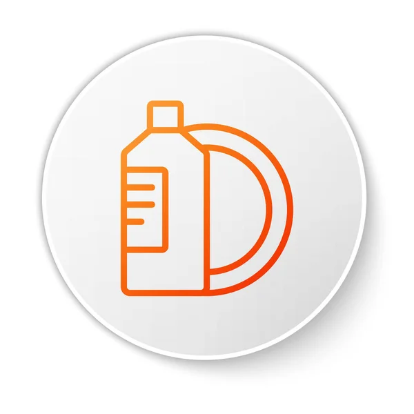 Linea Arancione Bottiglia Liquida Lavaggio Stoviglie Icona Placca Isolata Fondo — Vettoriale Stock