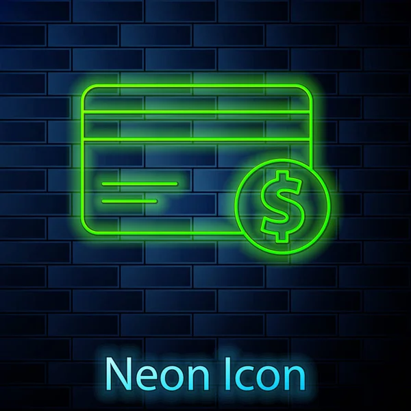 Świecące Neon Linii Karta Kredytowa Symbol Dolara Ikona Izolowane Tle — Wektor stockowy