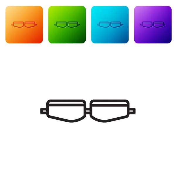 Zwarte Lijn Veiligheidsbril Pictogram Geïsoleerd Witte Achtergrond Stel Pictogrammen Kleur — Stockvector