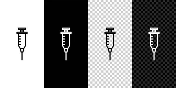 Set Line Syringe Icon Isolated Black White Background Syringe Vaccine — Stock Vector