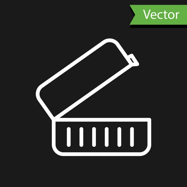 Linha Branca Ícone Caixa Almoço Isolado Fundo Preto Ilustração Vetorial — Vetor de Stock