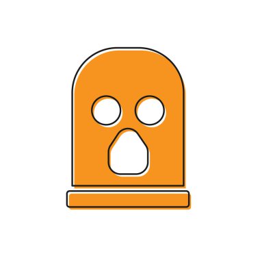 Beyaz arka planda turuncu kar maskesi simgesi izole edildi. Kış sporları için bir parça kıyafet ya da bir suçlu ya da hırsız için bir maske. Vektör.