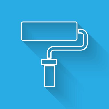 Beyaz çizgi boyalı fırça ikonu uzun gölgeli izole edilmiş. Vektör.