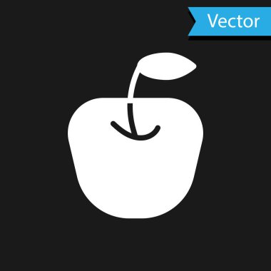 Beyaz Elma simgesi siyah arkaplanda izole edildi. Yaprak sembollü meyve. Vektör.