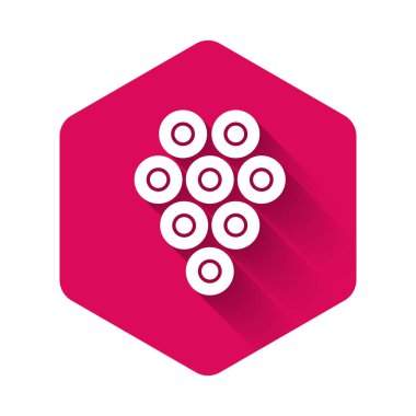 Beyaz havyar ikonu uzun gölgeli izole edilmiş. Pembe altıgen düğmesi. Vektör..