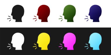 Öksüren Adam simgesini siyah beyaz arkaplanda izole et. Viral enfeksiyon, grip, grip, soğuk algınlığı semptomları. Tüberküloz, kabakulak, boğmaca. Vektör...