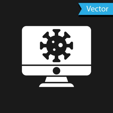 Siyah arkaplanda izole edilmiş beyaz virüs istatistikleri. Corona virüsü 2019-nCoV. Bakteri ve mikroplar, hücre kanseri, mikrop, mantar. Vektör..