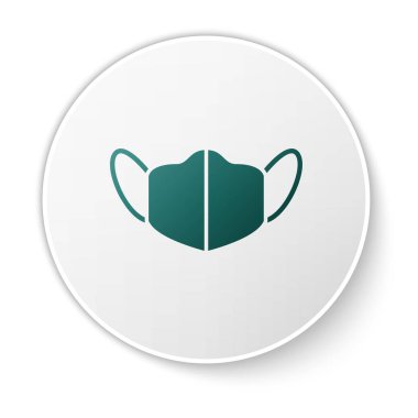 Yeşil Tıbbi Koruyucu Maske simgesi beyaz arkaplanda izole edildi. Beyaz daire düğmesi. Vektör..