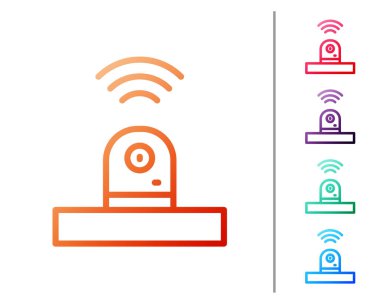 Kırmızı çizgi Akıllı güvenlik kamerası simgesi beyaz arkaplanda izole edildi. İnternet kavramının kablosuz bağlantısı. Renk simgelerini ayarla. Vektör.
