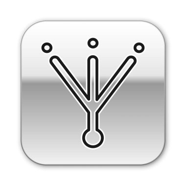 Beyaz arkaplanda siyah çizgi kuşunun ayak izi simgesi izole edildi. Hayvan ayağı. Gümüş kare düğme. Vektör.