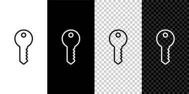 Satır Ev anahtarı simgesi siyah ve beyaz arkaplanda izole edildi. Vektör.