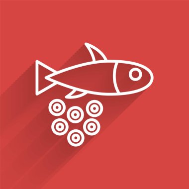 Havyar ikonlu beyaz çizgi balıklar uzun gölgeli izole edilmiş. Vektör..