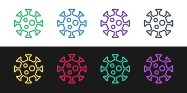 Virüs simgesini siyah beyaz arkaplanda izole et. Corona virüsü 2019-nCoV. Bakteri ve mikroplar, hücre kanseri, mikrop, mantar. Vektör..