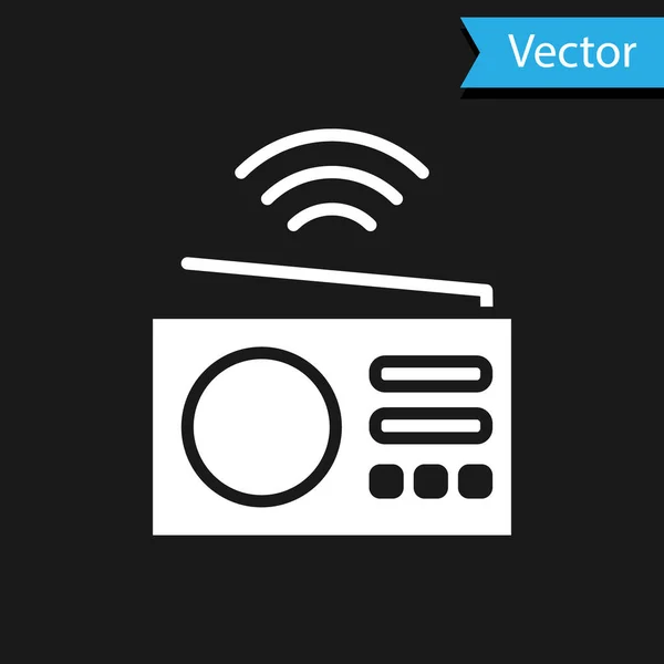 Weißes Smart Radio System Symbol Isoliert Auf Schwarzem Hintergrund Konzept — Stockvektor