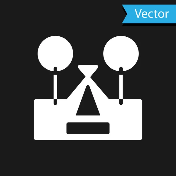 Белый Значок Палатки Черном Фоне Символ Лагеря Вектор — стоковый вектор