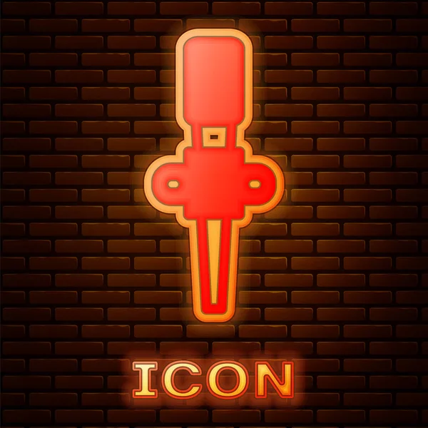 Zářící Neonový Plamen Pochodně Ikona Izolované Pozadí Cihlové Zdi Symbol — Stockový vektor
