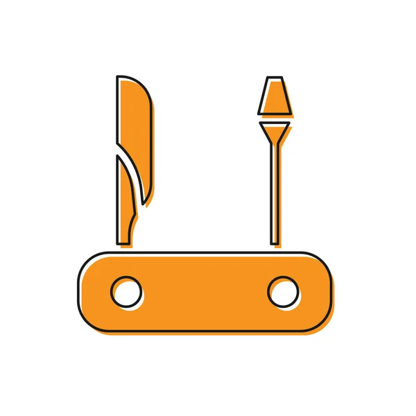 オレンジ色のスイス軍のナイフのアイコンは 白い背景に隔離された マルチツール 多目的ペンナイフ 多機能ツール ベクトル — ストックベクタ