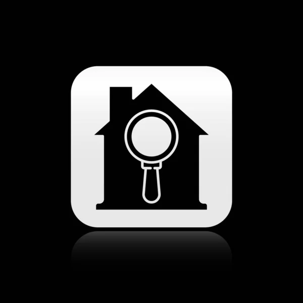 Black Search Ícone Casa Isolado Fundo Preto Símbolo Imobiliário Uma —  Vetores de Stock