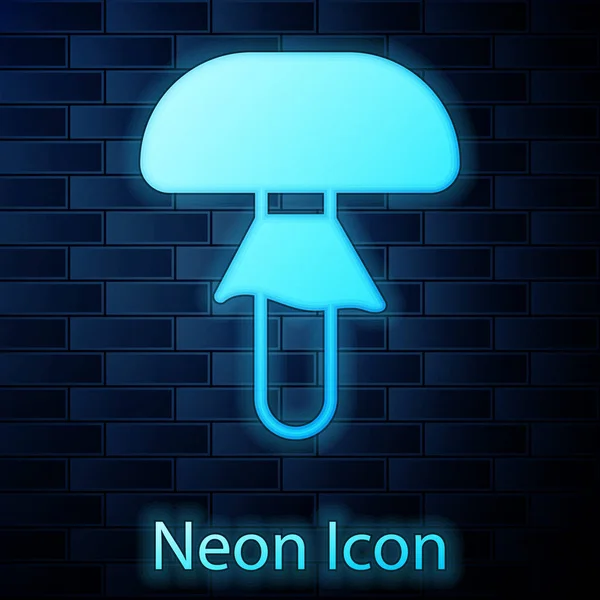 Ragyogó Neon Gomba Ikon Elszigetelt Téglafal Háttér Vektor — Stock Vector