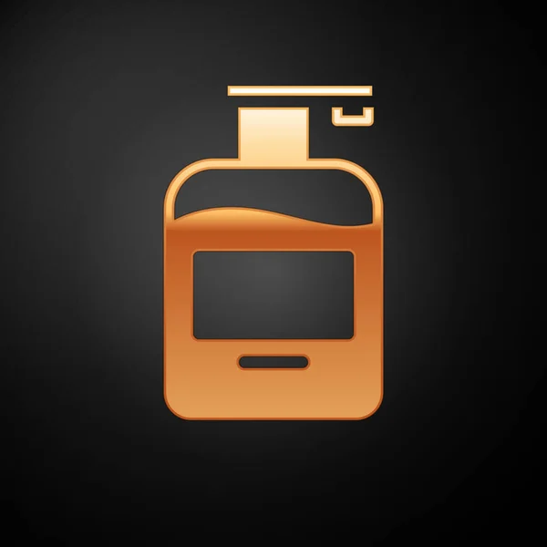 Gold Bottle Liquid Antibacterial Soap Dispenser Icon Isolated Black Background — Stock Vector