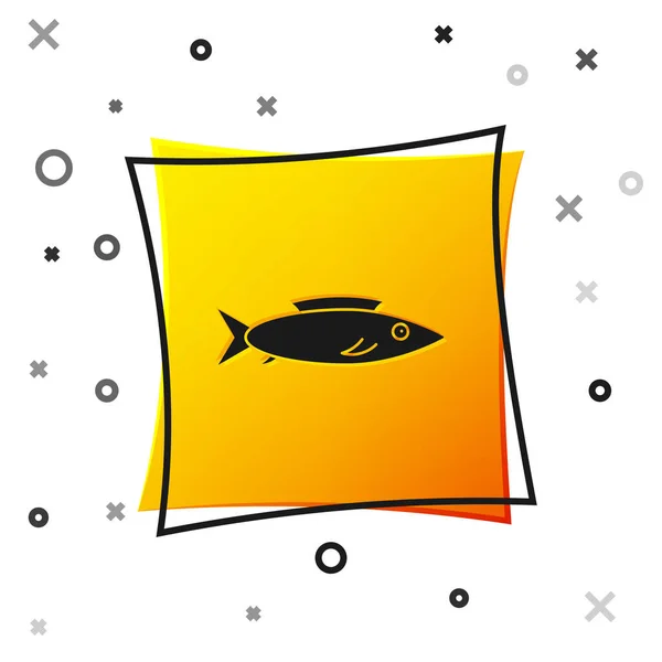 Icono Black Fish Aislado Sobre Fondo Blanco Botón Cuadrado Amarillo — Vector de stock