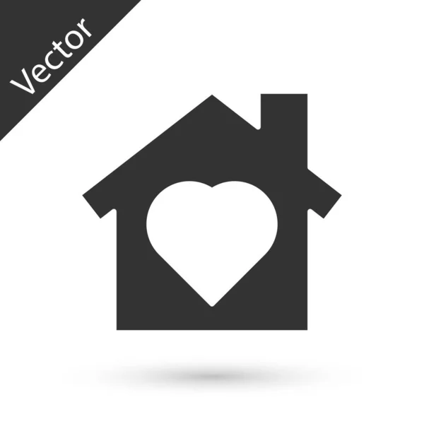 Graues Haus Mit Herz Inneren Symbol Isoliert Auf Weißem Hintergrund — Stockvektor