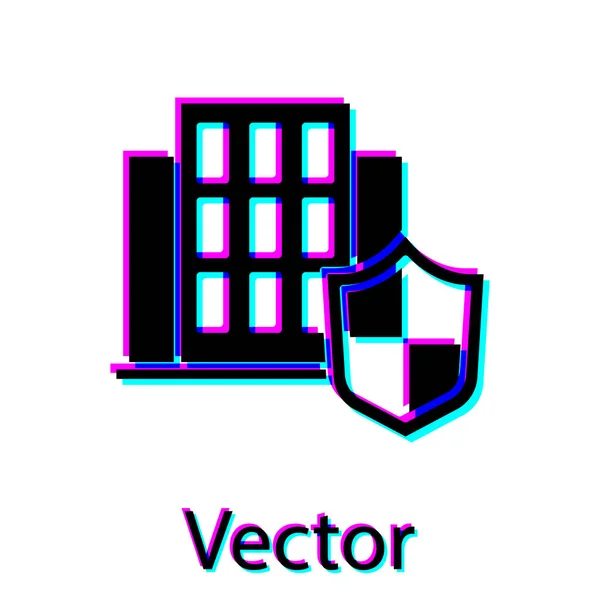 Schwarzes Haus Mit Schildsymbol Isoliert Auf Weißem Hintergrund Versicherungskonzept Sicherheit — Stockvektor