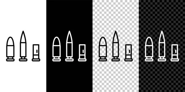 Set Line Bullet Cartridge Icon Isolated Black White Background Vector — Stock Vector