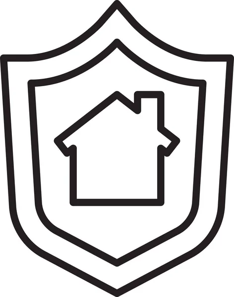 Casa Línea Negra Con Icono Escudo Aislado Sobre Fondo Blanco — Vector de stock