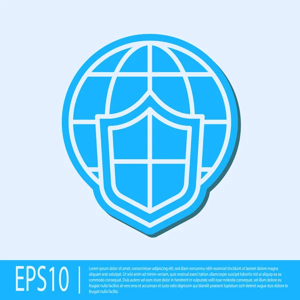 Блакитний Щит Іконою Земної Кулі Ізольований Сірому Фоні Концепція Страхування — стоковий вектор
