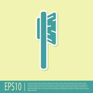 Sarı arkaplanda yeşil saç fırçası simgesi izole edildi. Taraklı saç işareti. Berber sembolü. Vektör İllüstrasyonu.