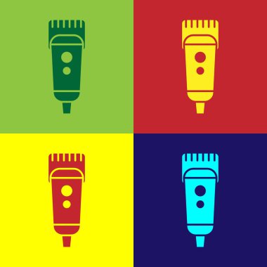 Pop Art Electrical saç kesme makinesi ya da traş makinesi renkli arka planda izole edilmiş bir ikon. Berber dükkanı sembolü. Vektör İllüstrasyonu.