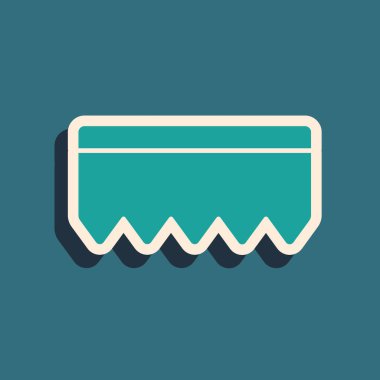 Yeşil zemin üzerinde baloncuk simgesi olan yeşil sünger. Bulaşık yıkamak için bir tutam Bast. Temizlik servisi logosu. Uzun gölge tarzı. Vektör İllüstrasyonu.