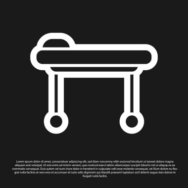 Siyah Sedye simgesi siyah arkaplanda izole edildi. Hastanenin tıbbi sedyesi. Vektör İllüstrasyonu.