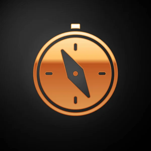 Ikona Gold Compass Izolovaná Černém Pozadí Windrose Navigační Symbol Znamení — Stockový vektor