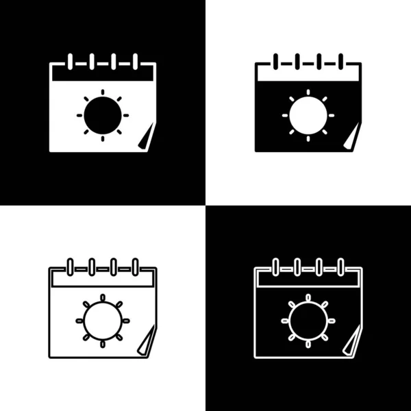 Set Calendario Icona Del Sole Isolato Sfondo Bianco Nero Simbolo — Vettoriale Stock