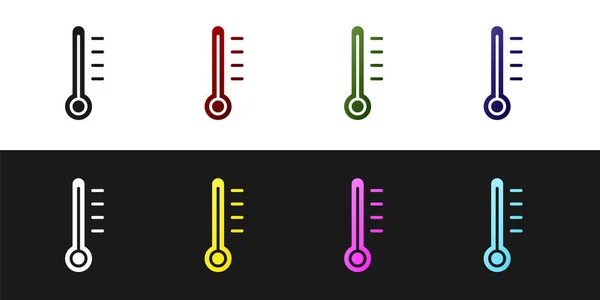 Réglez Icône Mesure Thermomètre Météorologique Isolé Sur Fond Noir Blanc — Image vectorielle