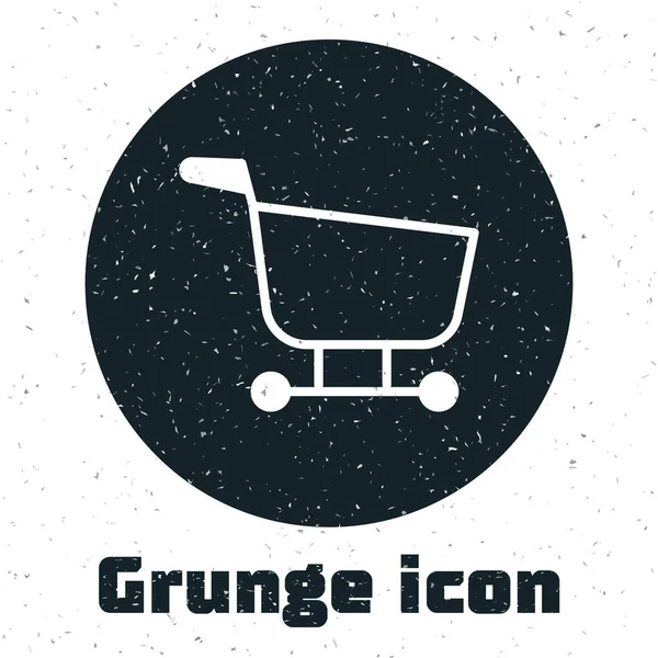 Grunge Shoppingvogn Ikon Isolert Hvit Bakgrunn Matbutikk Supermarked Monokrome Veterantegning – stockvektor