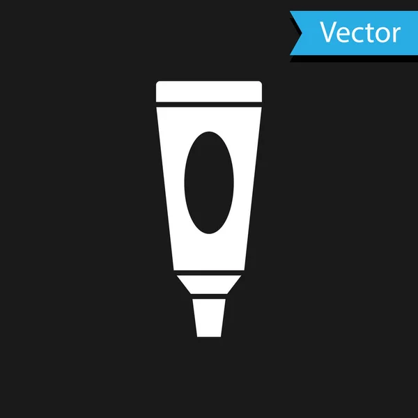 Icono Tubo Cosmético Crema Blanca Loción Aislado Sobre Fondo Negro — Vector de stock