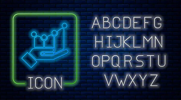 Инфографический Значок Светящегося Неонового Пирога Выделенный Фоне Кирпичной Стены Знак — стоковый вектор