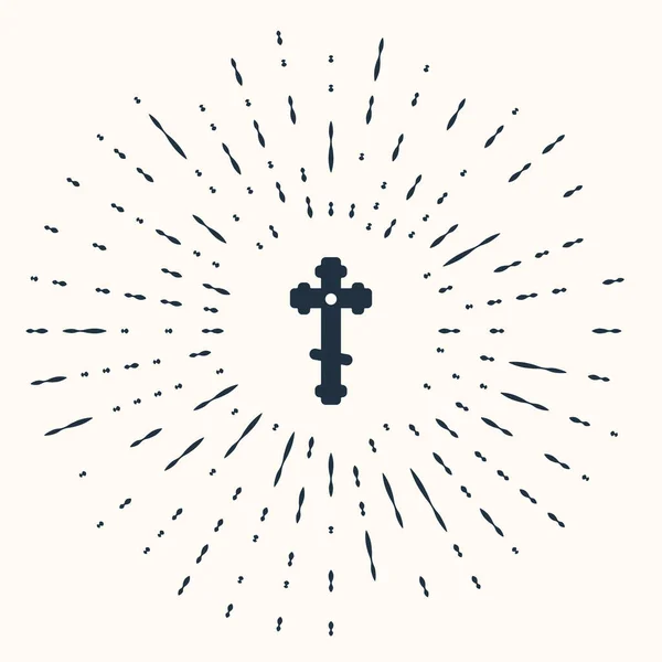 Icono Cruzado Cristiano Gris Aislado Sobre Fondo Beige Cruz Iglesia — Vector de stock
