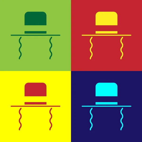 ポップアート色の背景に隔離されたサイドオックアイコンと正教会のユダヤ人の帽子 伝統的な衣服のユダヤ人男性 ユダヤ教のシンボル ベクターイラスト — ストックベクタ