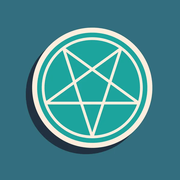 Groen Pentagram Een Cirkel Pictogram Geïsoleerd Groene Achtergrond Magisch Occult — Stockvector