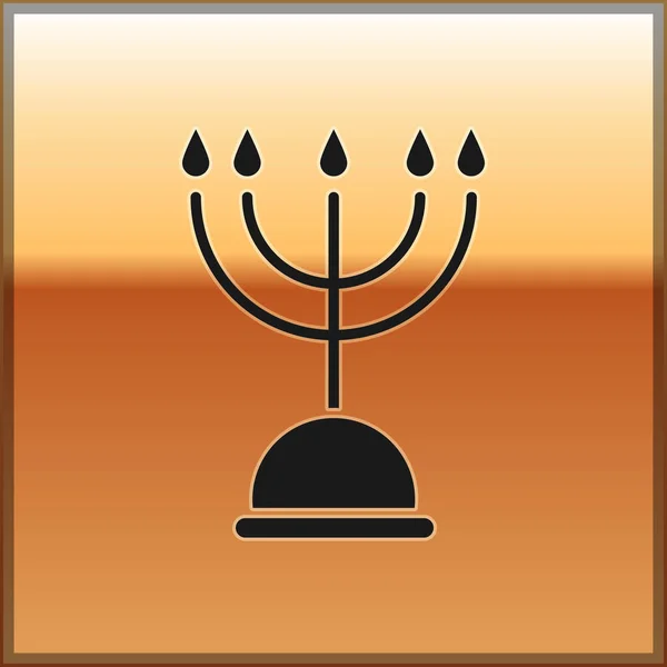 Black Hanukkah Menorah Icon Isolated Gold Background Hanukkah Traditional Symbol — Stock Vector