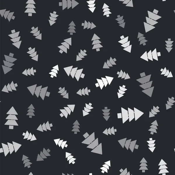 Icono Árbol Gris Aislado Patrón Sin Costura Sobre Fondo Negro — Vector de stock