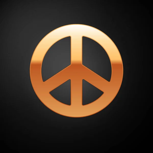 Icône Gold Peace Isolée Sur Fond Noir Symbole Hippie Paix — Image vectorielle