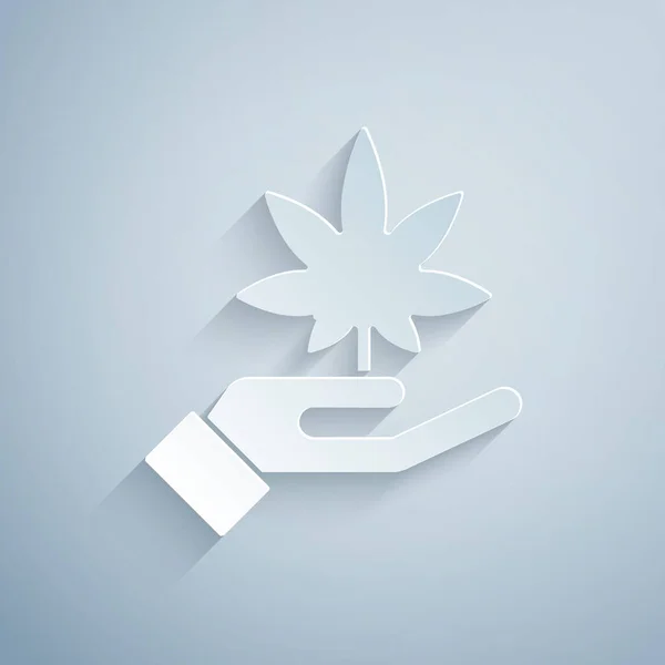 Papiergeschnittenes Medizinisches Marihuana Oder Cannabis Blatt Symbol Isoliert Auf Grauem — Stockvektor