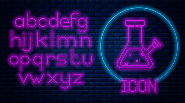 Lumineux Néon Bong Verre Pour Fumer Marijuana Une Icône Cannabis — Image vectorielle